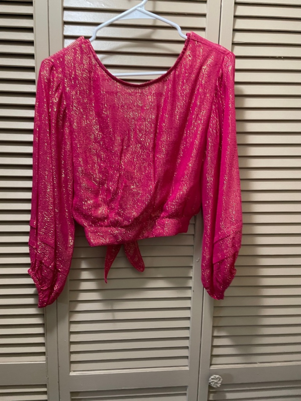 Women's Shimmery Pink Tie-Front Top